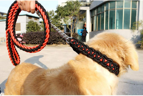Dog Collar and Leash Set with Heavy Duty Dog Leash, Heavy Duty Rope Braided Dog Training Leash Strong Dog Leash, Durable Nylon Dog Training Leash ...