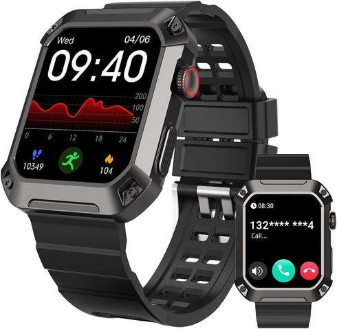 Smart Watches for Men with Bluetooth Call Tactical Outdoor Sports Smartwatch for Android iPhone Waterproof Fitness Watch with Heart Rate Step Coun...