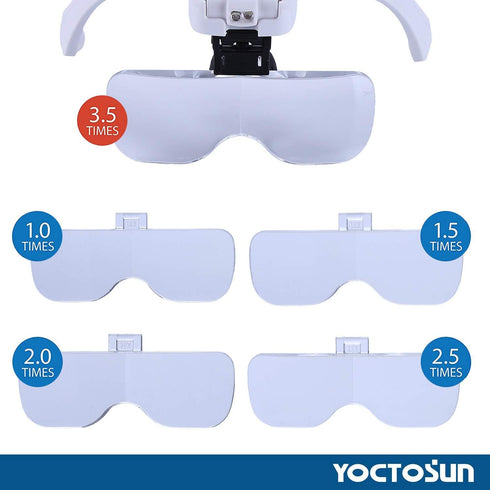 YOCTOSUN Head Mount Magnifier with 2 Led Professional Jeweler's Loupe Light Bracket and Headband are Interchangeable...