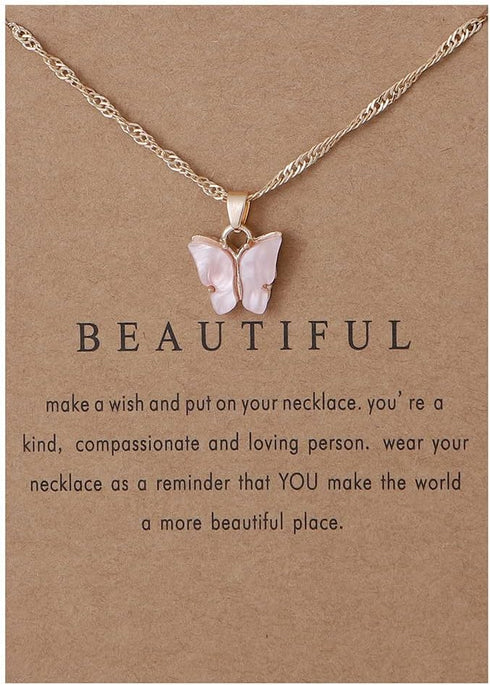 Butterfly Necklace Bohemian Retro Chain Friendship Necklace for Women Good Luck Pendant Chain Necklace with Message Card Gift Card...