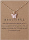 Butterfly Necklace Bohemian Retro Chain Friendship Necklace for Women Good Luck Pendant Chain Necklace with Message Card Gift Card...