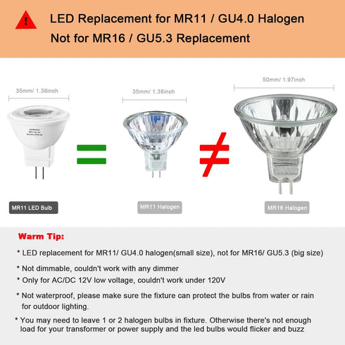 KAKEMONO MR11 GU4.0 Led Bulbs,20W Halogen Equivalent,2700K Soft Warm White,12V GU4 3W Low Voltage Spotlight for Outdoor Landscape Track Lighting, ...