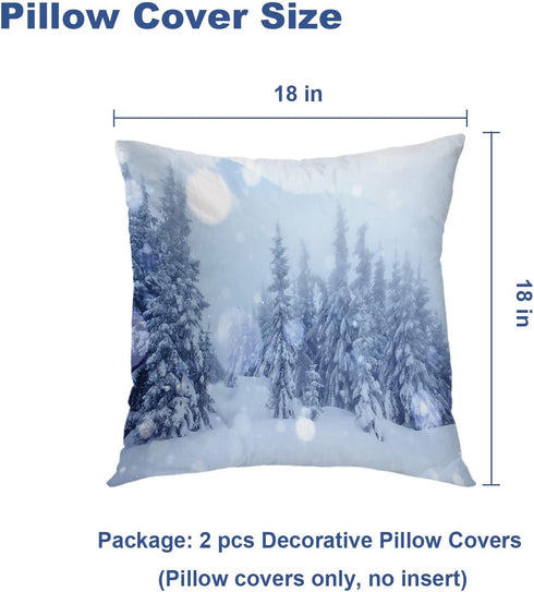Batmerry Winter Pillow Covers 18x18 Inch Set of 2, Mysterious Winter Landscape Majestic Mountains in Magical Snow Double Sided Decorative Pillows ...
