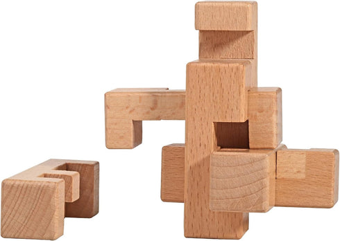 12 Steps 3D Beech Wood Challenge Wooden Brain Teaser Puzzles Toys Love's Dozen Puzzle Unique Fidget Games Mini Size IQ Educational Assembly and Di...