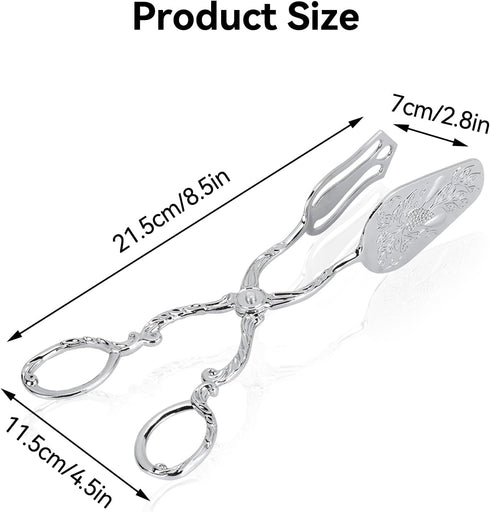 9in Vintage Salad Tong for Serving, Zinc Alloy Silver Food Serving Tongs Salad Steak Clip Buffet Tongs for Buffet Catering Bread BBQ, 8.5x4.5in...
