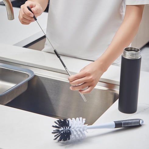 Bottle Brush Cleaner Set of 4, Long Handle Water Bottle Cleaner Brush with Straw Brush and Cap Brush, Bottle Scrubber Dish Brushes for Cleaning Wa...