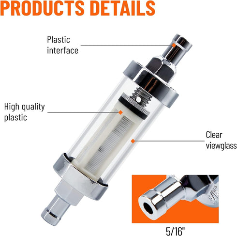 5/16 inch 9747 Inline Fuel Filter With Clear View Glass And Chrome (2)...