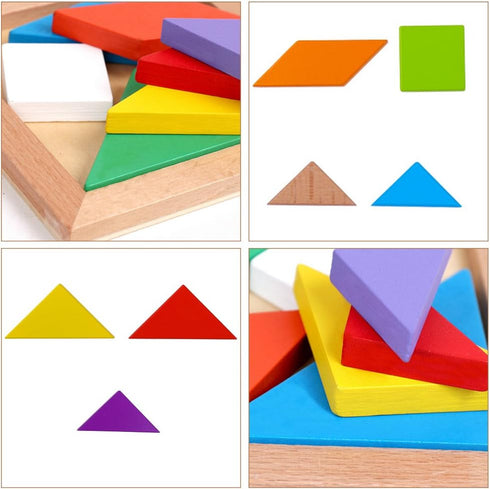 3 otters Wooden Tangrams Puzzles, 4 Pack Educational Tangrams Shapes Puzzle Toys for Kids and Adults, STEM Montessori Wood Toy, Brain Logic Blocks...