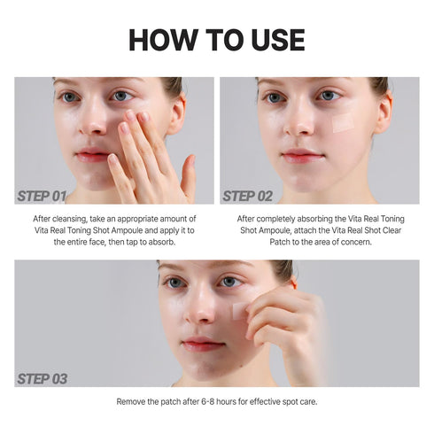 VITA REAL Shot Clear Patch 6EA, Dark Spot Patch, Acne and Blemish Care, Hydrocolloid Patch, Pure Vitamin C for Brightening, Korean Skincare...