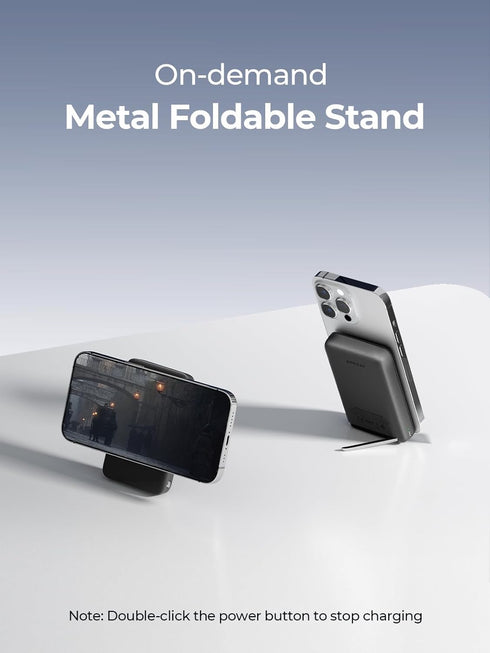 Magnetic Battery Pack 10000mAh for MagSafe, Foldable Kickstand Wireless Portable Charger with 30W USB-C Fast Charging, Only for iPhone 15/15 Plus/...