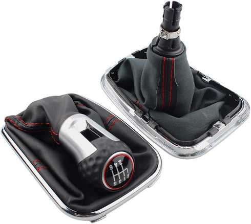 for VvW Boraa MmK4 Goolf 4 Jeettaa 4 98-04 Car Gear Shift Knob with Chrome Frame Black Leather 12mm (6 Speed)...