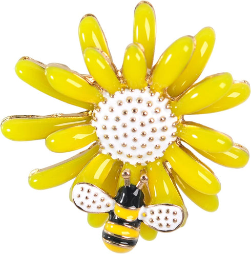 Gyn&Joy Gold Tone Yellow Sun Flower Enamel Daisy Honey Bee Brooch...