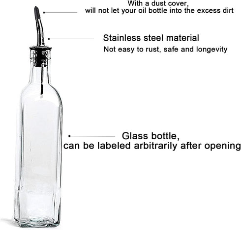 DLD16oz Glass Olive Oil Bottle Dispenser - Oil and Vinegar Cruet with Pourers and Funnel - Olive Oil Carafe Decanter for Kitchen- 473ml...