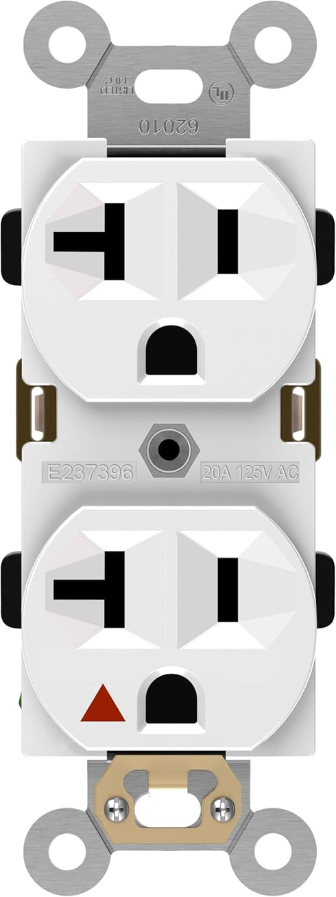 ENERLITES 62010-W Isolated Ground Outlet, Industrial Grade Duplex Receptacle, 20A/125VAC, 5-20R, 62010, White...