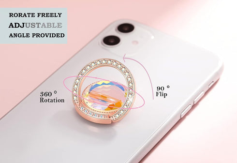 Glitter Bling Bling Phone Ring Holder,Sparkle Phone Ring Grip Artificial Stand with Flat Diamond,Flat Rhinestone Cell Finger Ring for Phones,Pad(R...