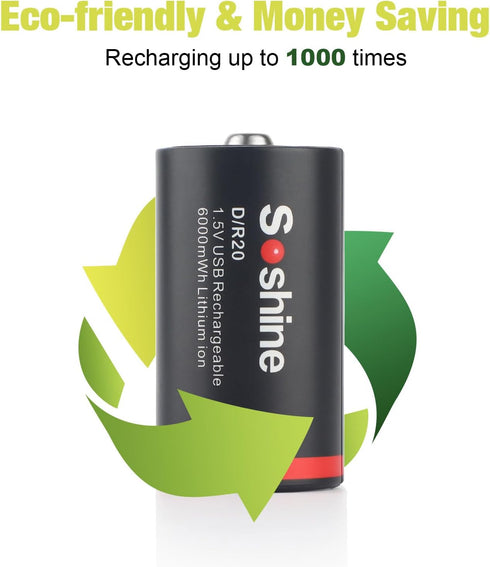 Rechargeable Lithium D Batteries with USB 2 in 1 Charging Cable,1.5V LR20 Battery D Size Replacement for Flashlight,Toys,Gas Stoves (2 Pack)......