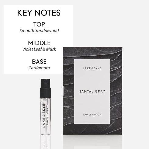Lake & Skye Santal Gray Eau de Parfum, Long Lasting Fragrance, 0.06 fl oz (2 ml) - Aromatic, Woody, Spicy...