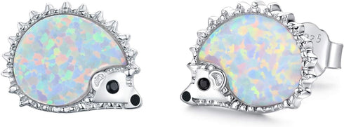 CUOKA MIRACLE Hedgehog Earrings Sterling Sliver Opal Hedgehog Earrings Stud Hypoallergenic Tiny Cute Animal Stud Hedgehog Gift for Women with Gift...