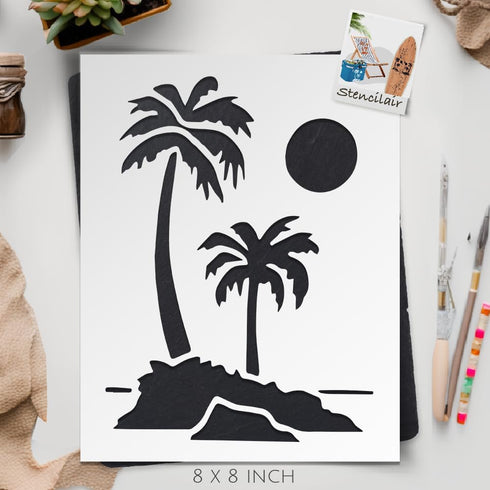 Palm Trees Stencil - Reusable 8.5x11 Inch Template for Painting on Walls, Wood, DIY Arts and Crafts Projects - LIONX...