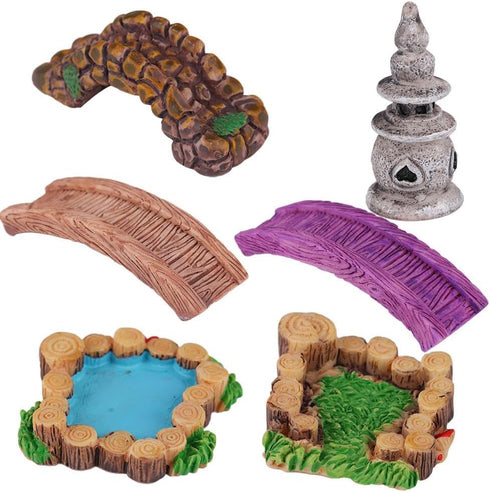 6 Pcs Miniature Fairy Garden Accessories, Mini Lighthouse Pond Lawn Bridge Fairy Garden Miniature Ornaments for Micro Landscape Yard...