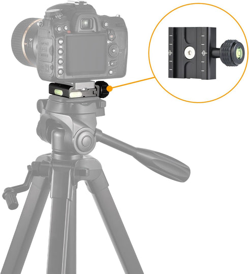 UTEBIT 50mm Quick Release Plate Clamp, Srca Swiss Clamp QR Clamp 3/8" with 1/4" Adapter &Bubble Level, Compatible for Tripod Ball Head...