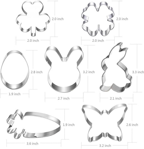 LUBTOSMN Shamrock Easter Cookie Cutter Set-3 Inches-7 Piece-Shamrock, Egg, Bunny, Carrot, Flower, Butterfly, Bunny Face, Easter Cutter Fondant Mol...