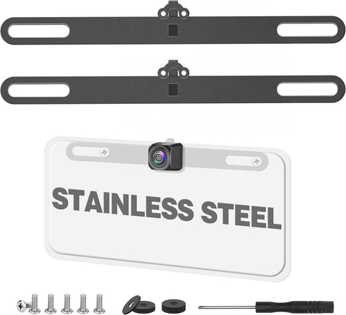 Stainless Steel License Plate Camera Mount,2PCS Backup Camera License Plate Mount,Universal Backup Camera Mount,Car Rear Camera License Plate Brac...