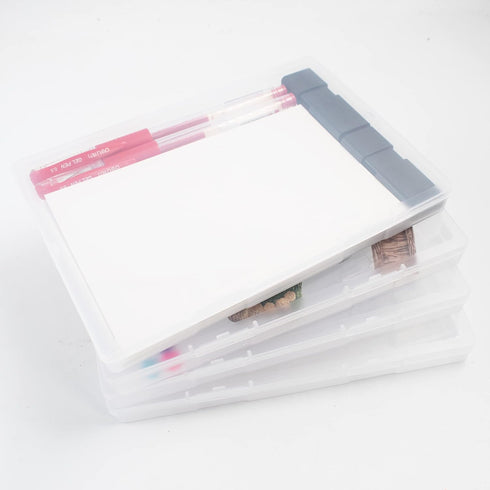 4 Pack Scrapbooking Paper Storage File Boxes B6 Plastic Box for Documents Magazines Paper Photos Stamps Cards Envelope Protector Office Supplies F...