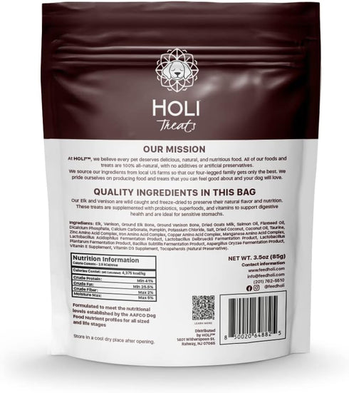 HOLI Elk & Venison Freeze Dried Dog Treats - All Natural and Wild Caught | Vitamin and Mineral Fortified | Made in USA - Human Grade - Grain Free ...