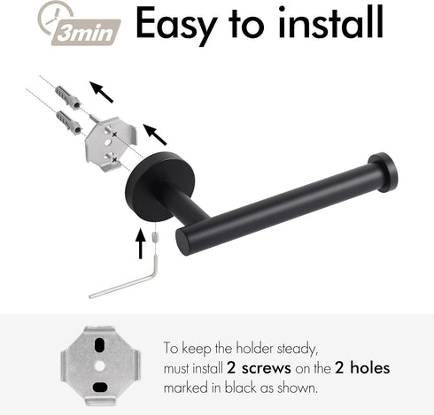 KES Bathroom Accessories Hardware Set Toilet Paper Holder and Robe Towel Hook SUS304 Stainless Steel Round Wall Mounted Matte Black, LA20BKDG-21...