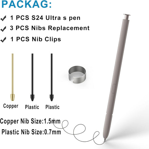 Galaxy S24 Ultra Stylus Replacement for Samsung Galaxy S24 Ultra 5G S Pen, Galaxy S24 Ultra S Pen without Bluetooth + Tweezer + Metal Nibs (Light ...