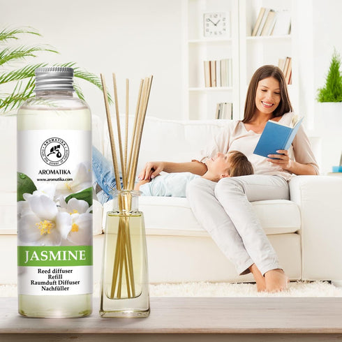 AROMATIKA Jasmine Essential Oil 200ml - Natural Reed Diffuser Refill for Long-Lasting Fragrance - Jasminum Officinale Oil - Air Freshener for Home...