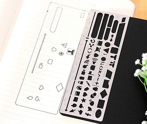 Bullet Journal Stencil Set,Ruler Drawing Painting Hollow Template Icon Tools DIY Kit for Scrapbook Album Card Planner Journal Making(Stainless Ste...