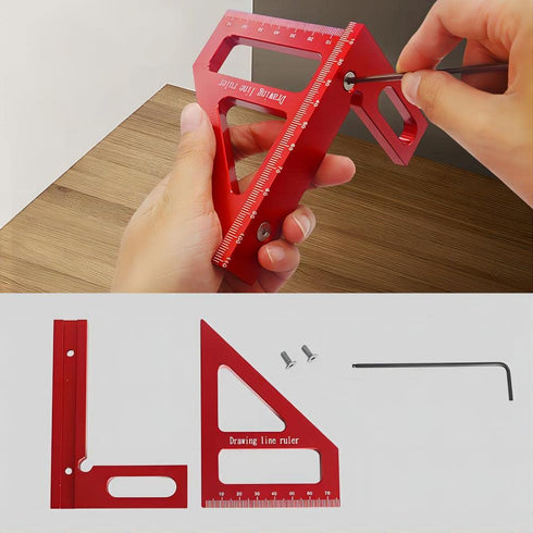 3D Multi-Angle Measuring Ruler,45/90 Degree Aluminum Alloy Woodworking Square Protractor,Drawing Line Ruler, Miter Triangle Ruler High Precision L...