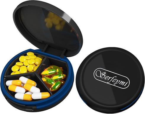 Serfeymi 3 Compartment Waterproof Cute Small Pill Box for Purse & Pocket, Travel Portable and Multifunctional Pill Case Holder for Vitamins, Fish ...