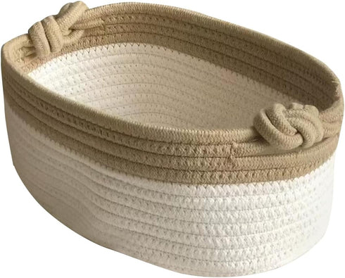 Small Woven Rope Storage Basket, Baby Basket for Towels, Dog Toy Basket with Handle, Cute Cotton Basket for Boho Decorative Basket for Nursery, Ki...