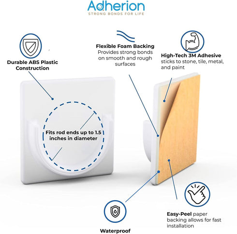 Adhesive Shower Curtain Rod Holder | Rod Retainer | No Drilling | Stick On | 3M Adhesive | Cream | 2 Pack | Shower Curtain Rod Not Included |...