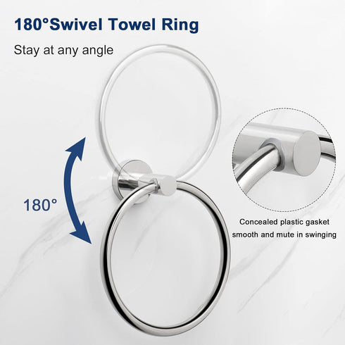 NearMoon Bath Towel Ring, Bathroom Hardware Accessories-Thicken Stainless Steel Hand Towel Holder for Bathroom, Modern Round Towel Hanger Wall Mou...