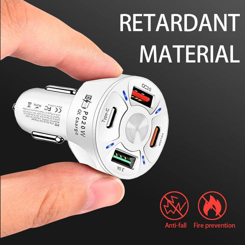Car Charger Adapter,4 Ports USB Fast Car Charger QC3.0/PD20W/Type-c/2.1A, Smart Shunt Car Phone Charger Compatible iPhone 14 13 12 Pro Max/All Sma...
