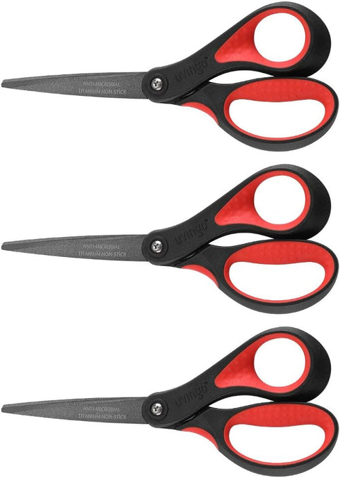 LIVINGO 8" Premium Scissors for Office, Multipurpose Titanium Non-Stick Craft Scissors for DIY, Sharp Stainless Steel Blades Comfort Grip, 3 Pack...