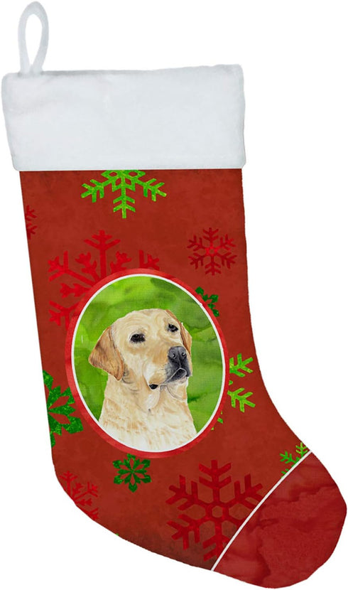 Caroline's Treasures SC9416-CS Labrador Red and Green Snowflakes Holiday Christmas Christmas Stocking Fireplace Hanging Stockings Christmas Season...