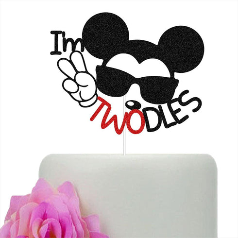 Mouse Inspired I'm Twodles Cake Topper, Mouse Cartoon Theme Baby Boys 2 Years Old Cake Decor, Baby Boys 2nd Birthday Party Decorations Supplies...