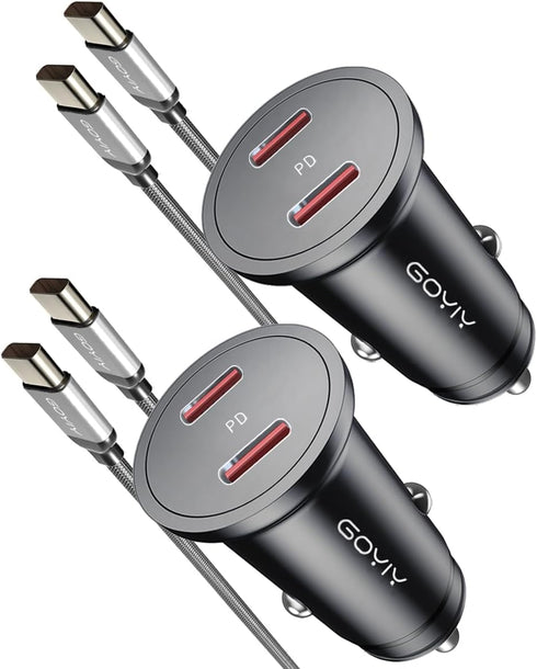USB C Car Charger with 60W Braided USB C Cable 3ft, 2-pack?Mini 60W USB C Fast Charging Cigarette Lighter, Dual PD3.0 Compatible with iPhone 15, G...