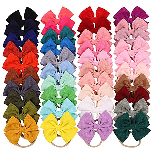 jollybows 40pcs Baby Girls Hair Bows Headband Nylon Hair Band Elastic Hair Accessories for Kids Infants Toddlers...