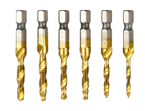 Titanium Combination Tap Drill Bit Set 6 Pcs Multi-Function Bit Set...