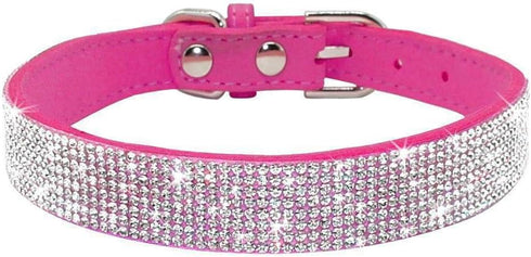Small Dog Collar with Rhinestone Crystal Diamond Colorful Bling Girl Puppy Cat Collars (L, Hot Pink)...