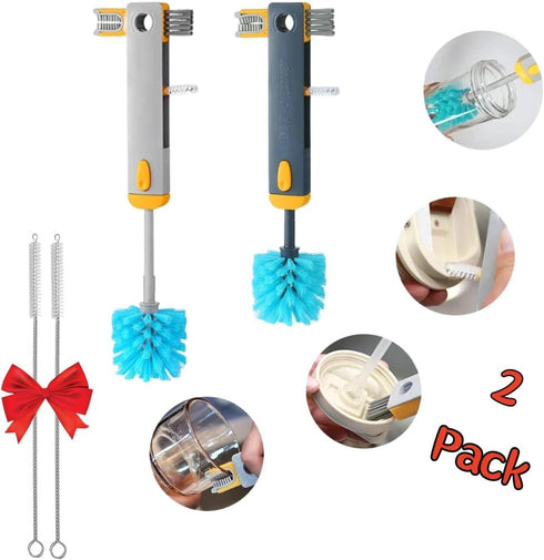 4 in 1 Baby Bottle Brush - 2 Pack Bottle Brush Cleaner with Straw Cleaning Brush, Bottle Cleaner Brush Set for Washing Sport Bottle, Mug, Cup Cove...