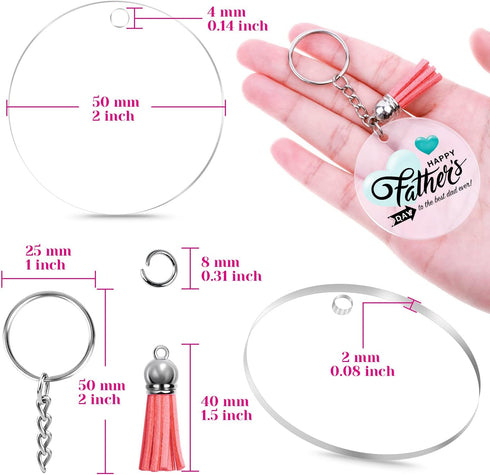 Audab 120pcs Acrylic Keychain Blanks for Vinyl Kit Including 30pcs Clear Acrylic Blanks, 30pcs Keychain Tassels, 30pcs Key Rings and 30pcs Jump Ri...
