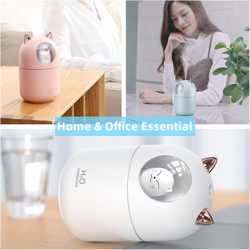 Cat Small Humidifier for Bedroom - 300ml Mini Cool Mist Humidifiers with Night Light, 2 Spray Modes, Ultra-Quiet, Portable Personal Air Humidifier...