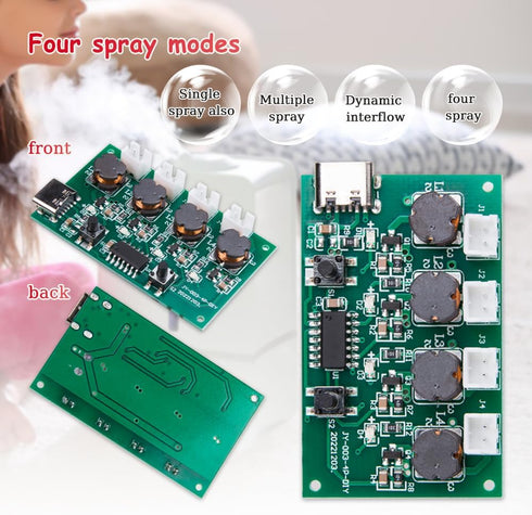 1Pcs DIY Four-Spray Humidifier Module Kit Versatile Mist Maker with Humidifier Control Board & Atomizer Driver Board DC 5V 2.5-3W...